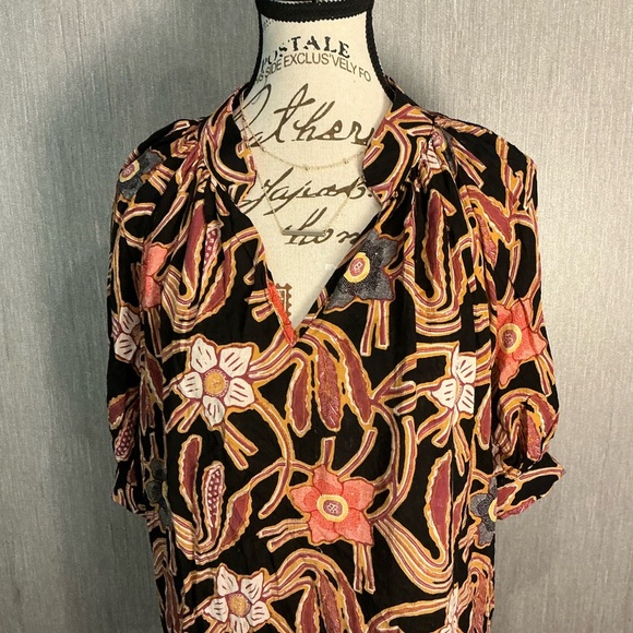 Christian Siriano Black and Orange Floral Blouse Size Large - Picture 2 of 12